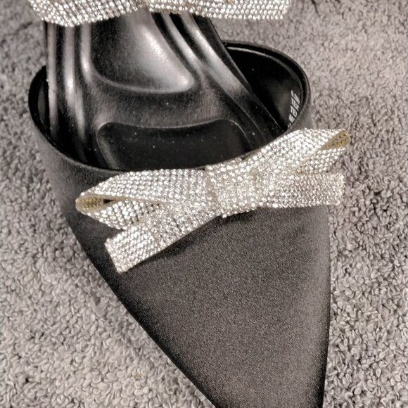 BCBGeneration Shoes Womens Size 6.5 Black Rhinestone Bows Pointed Toe Mule Heels - Picture 3 of 11